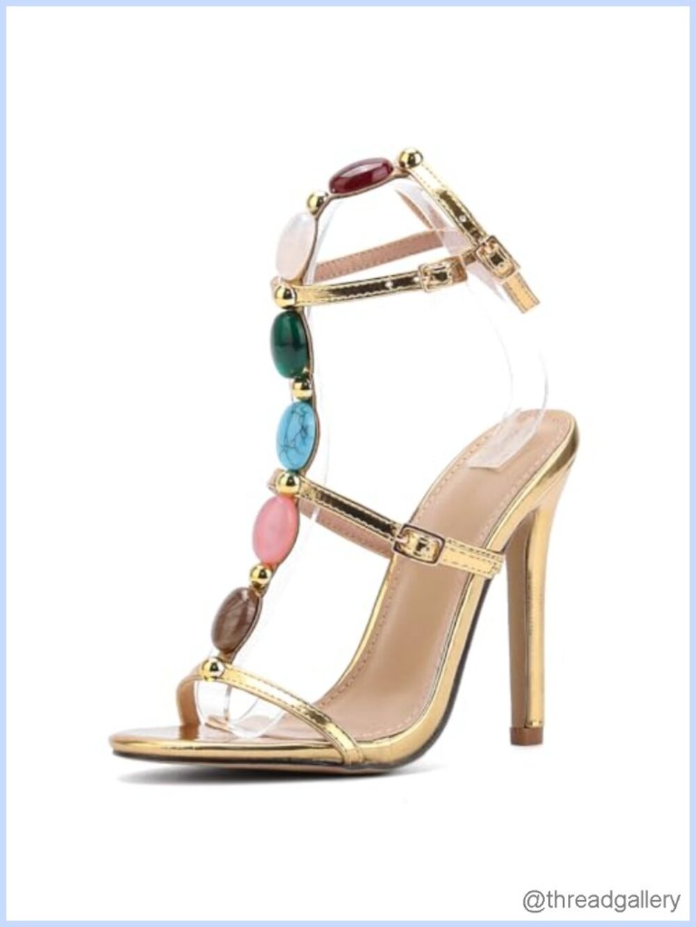 Jewelled Strappy Gold Heels Open Toe Ankle Strap Gladiator Stiletto Sandals